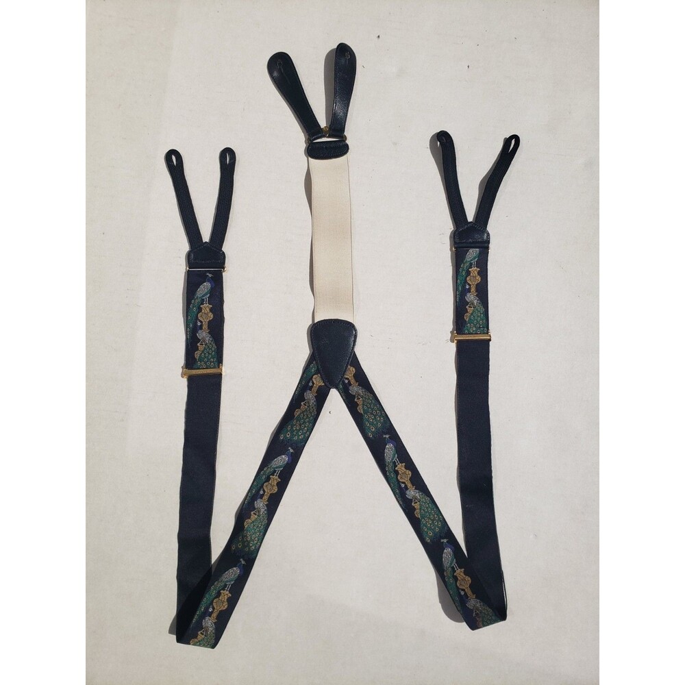 Trafalgar VG authentic black peacock urn feathers silk leather braces suspenders - Picture 13 of 16